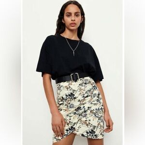 WOMEN’S BA&SH JAPANESE FLORAL GATHERED ECRU COTTON FALCO SKIRT SZ 2 RESORTWEAR